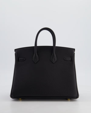 *HOT* Hermès Birkin 25 Retourne Bag in Noir Togo Leather with Gold Hardware