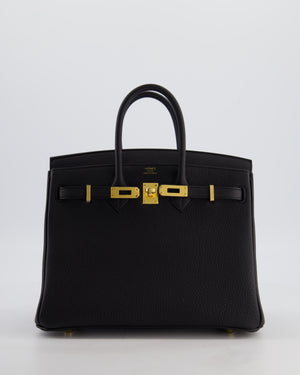 *HOT* Hermès Birkin 25 Retourne Bag in Noir Togo Leather with Gold Hardware