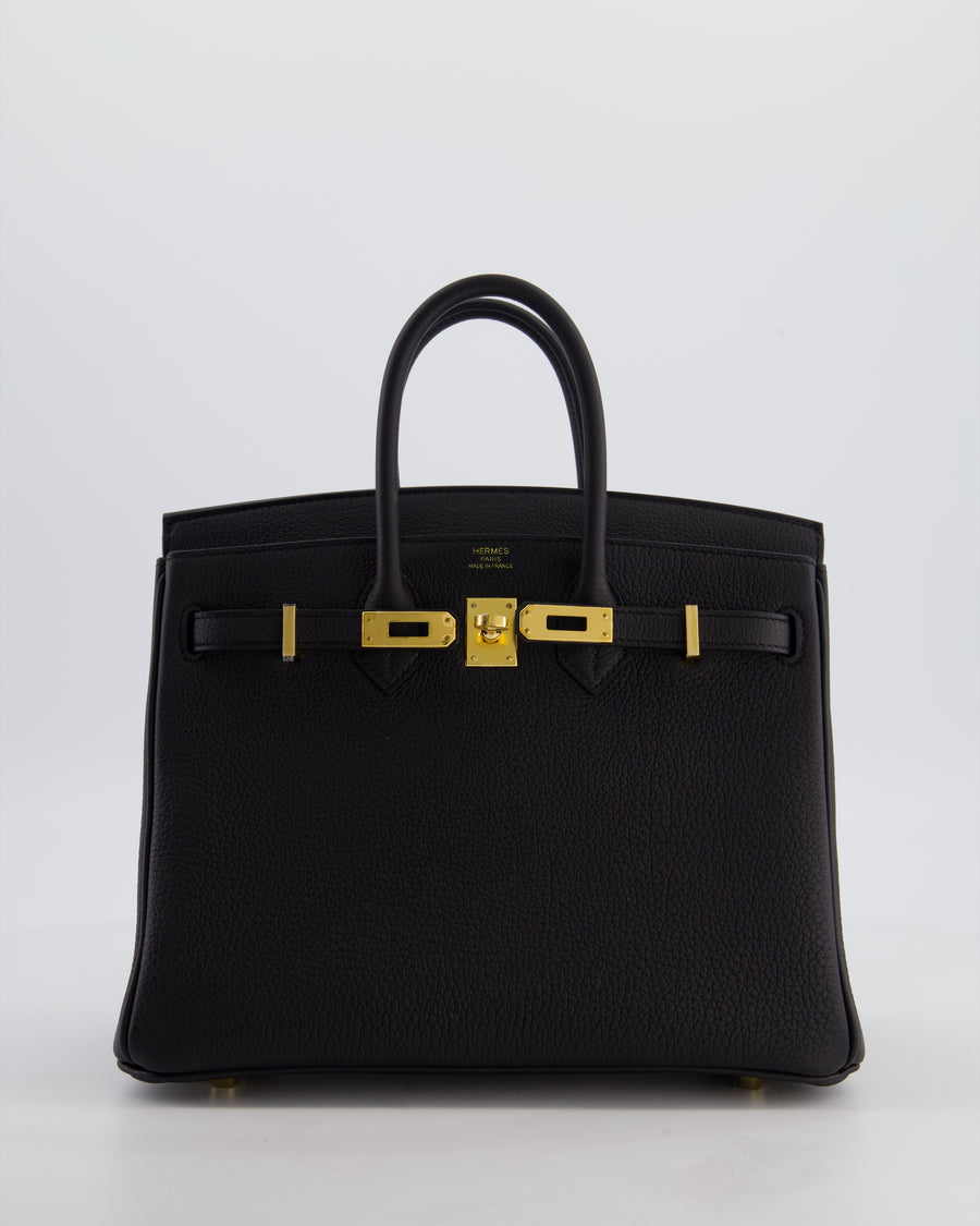 *HOT* Hermès Birkin 25 Retourne Bag in Noir Togo Leather with Gold Hardware