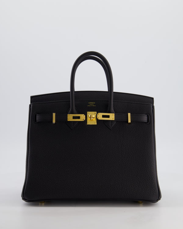 *HOT* Hermès Birkin 25 Retourne Bag in Noir Togo Leather with Gold Hardware