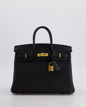 *HOT* Hermès Birkin 25 Retourne Bag in Noir Togo Leather with Gold Hardware