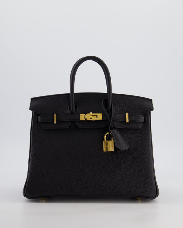 *HOT* Hermès Birkin 25 Retourne Bag in Noir Togo Leather with Gold Hardware