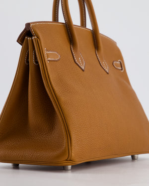 *RARE* Hermès Birkin 25 Retourne Bag in Fauve Barenia Faubourg Leather with Palladium Hardware