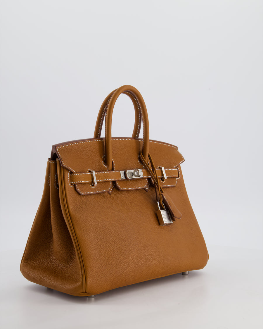 *RARE* Hermès Birkin 25 Retourne Bag in Fauve Barenia Faubourg Leather with Palladium Hardware