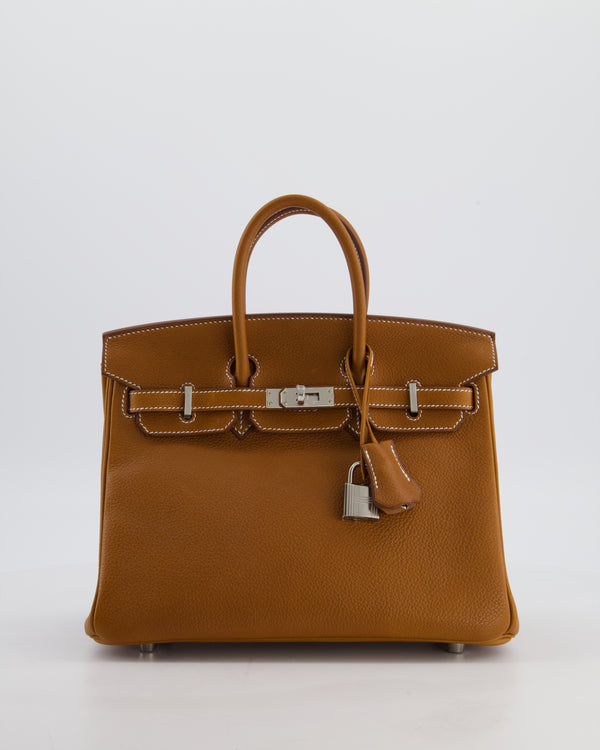 *RARE* Hermès Birkin 25 Retourne Bag in Fauve Barenia Faubourg Leather with Palladium Hardware