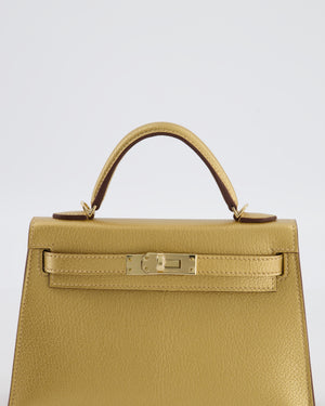 *SUPER RARE & HOT* Hermès HSS Mini Kelly II 20 Bag in Metallic Doré Chèvre Chamkila Leather with Permabrass Hardware