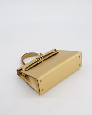 *SUPER RARE & HOT* Hermès HSS Mini Kelly II 20 Bag in Metallic Doré Chèvre Chamkila Leather with Permabrass Hardware