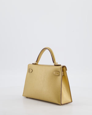 *SUPER RARE & HOT* Hermès HSS Mini Kelly II 20 Bag in Metallic Doré Chèvre Chamkila Leather with Permabrass Hardware