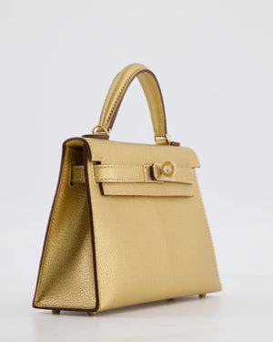 *SUPER RARE & HOT* Hermès HSS Mini Kelly II 20 Bag in Metallic Doré Chèvre Chamkila Leather with Permabrass Hardware