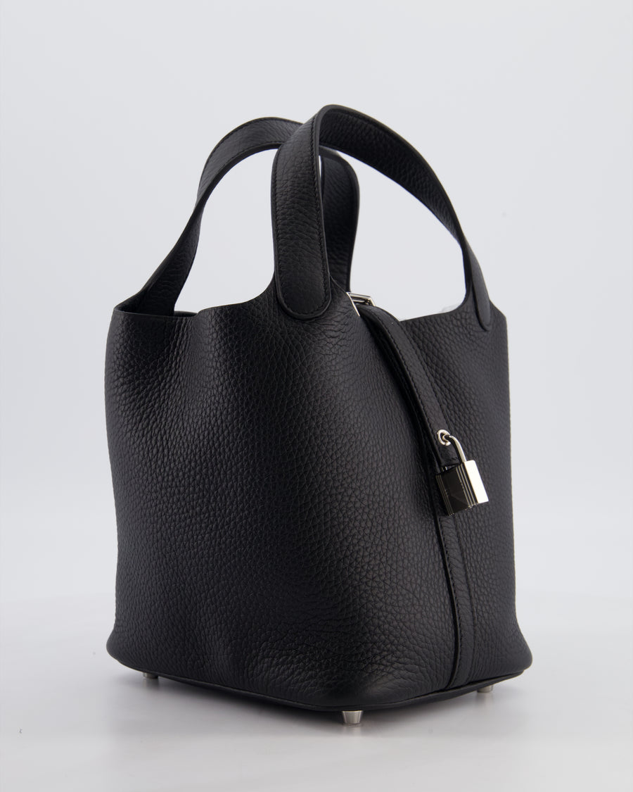 Hermès Picotin Lock 18 Bag in Noir Clemence Leather with Palladium Hardware