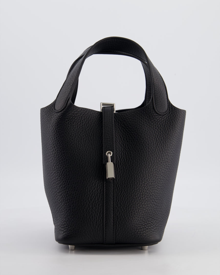 Hermès Picotin Lock 18 Bag in Noir Clemence Leather with Palladium Hardware
