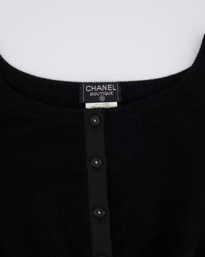 Chanel Vintage 95A Black Cashmere Cardigan with Black and White CC Logo Buttons Size FR 36 (UK 8)