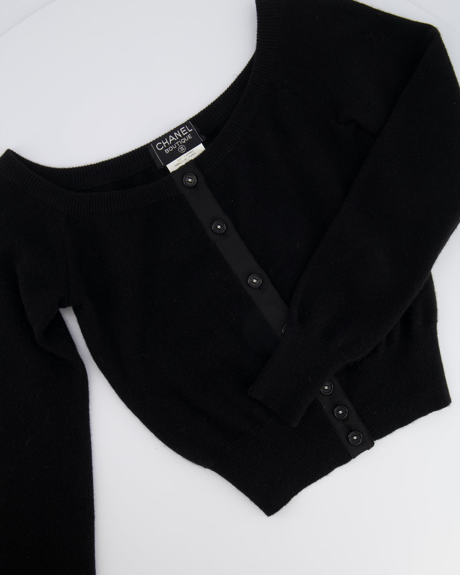 Chanel Vintage 95A Black Cashmere Cardigan with Black and White CC Logo Buttons Size FR 36 (UK 8)