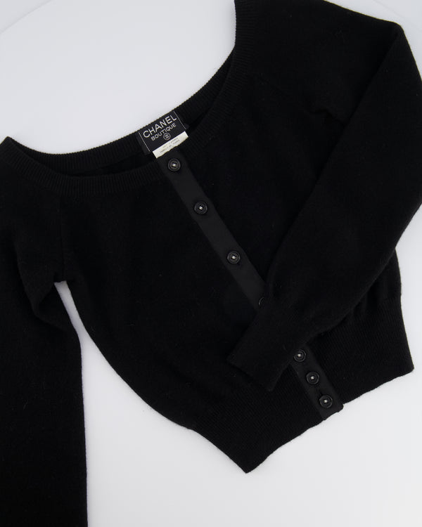 Chanel Vintage 95A Black Cashmere Cardigan with Black and White CC Logo Buttons Size FR 36 (UK 8)