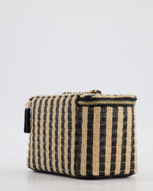 Chanel 21P Beige & Black Raffia Vanity Case Bag with Champagne Gold Hardware