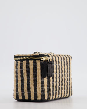 Chanel 21P Beige & Black Raffia Vanity Case Bag with Champagne Gold Hardware