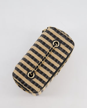 Chanel 21P Beige & Black Raffia Vanity Case Bag with Champagne Gold Hardware