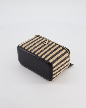 Chanel 21P Beige & Black Raffia Vanity Case Bag with Champagne Gold Hardware