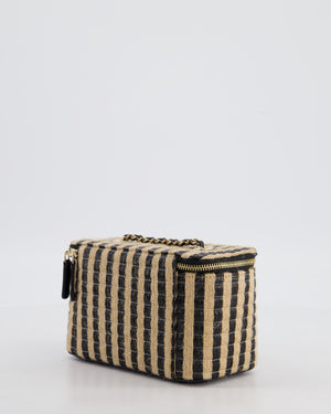 Chanel 21P Beige & Black Raffia Vanity Case Bag with Champagne Gold Hardware
