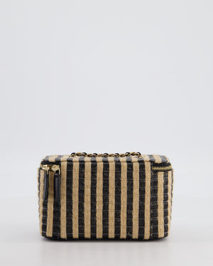 Chanel 21P Beige & Black Raffia Vanity Case Bag with Champagne Gold Hardware