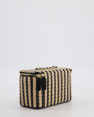 Chanel 21P Beige & Black Raffia Vanity Case Bag with Champagne Gold Hardware