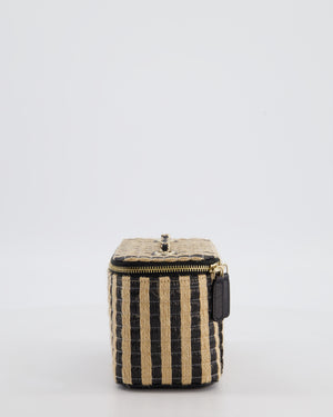 Chanel 21P Beige & Black Raffia Vanity Case Bag with Champagne Gold Hardware