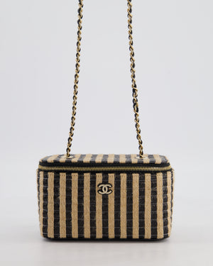 Chanel 21P Beige & Black Raffia Vanity Case Bag with Champagne Gold Hardware