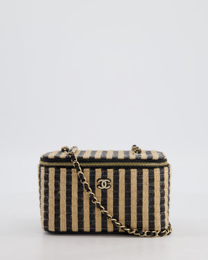 Chanel 21P Beige & Black Raffia Vanity Case Bag with Champagne Gold Hardware