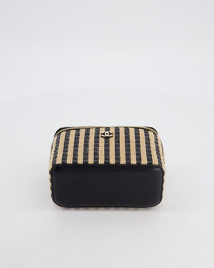 Chanel 21P Beige & Black Raffia Vanity Case Bag with Champagne Gold Hardware