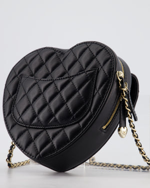 Chanel 22S Black Medium Heart Bag in Lambskin Leather with Champagne Gold Hardware