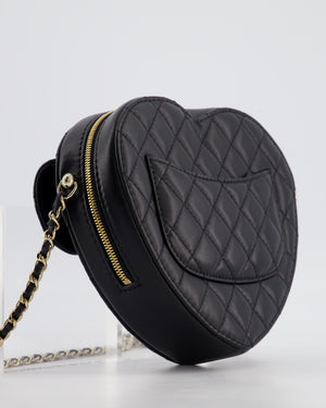 Chanel 22S Black Medium Heart Bag in Lambskin Leather with Champagne Gold Hardware