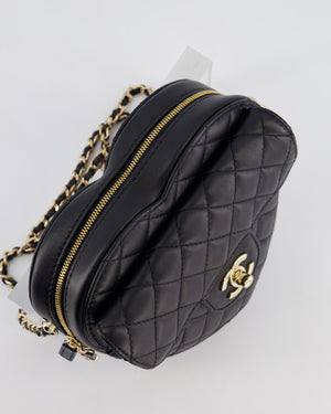 Chanel 22S Black Medium Heart Bag in Lambskin Leather with Champagne Gold Hardware