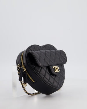Chanel 22S Black Medium Heart Bag in Lambskin Leather with Champagne Gold Hardware