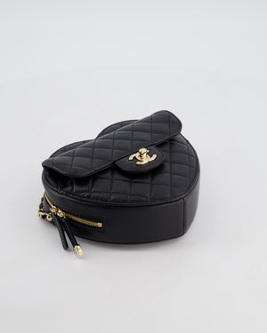 Chanel 22S Black Medium Heart Bag in Lambskin Leather with Champagne Gold Hardware