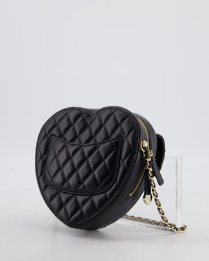 Chanel 22S Black Medium Heart Bag in Lambskin Leather with Champagne Gold Hardware