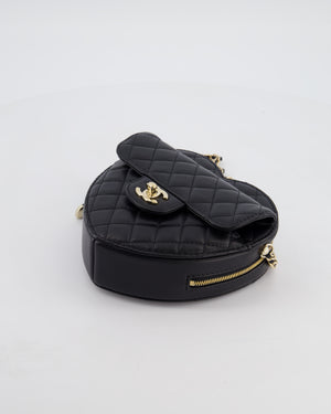 Chanel 22S Black Medium Heart Bag in Lambskin Leather with Champagne Gold Hardware