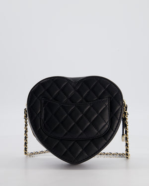 Chanel 22S Black Medium Heart Bag in Lambskin Leather with Champagne Gold Hardware
