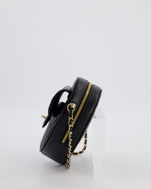 Chanel 22S Black Medium Heart Bag in Lambskin Leather with Champagne Gold Hardware