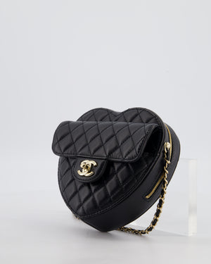 Chanel 22S Black Medium Heart Bag in Lambskin Leather with Champagne Gold Hardware