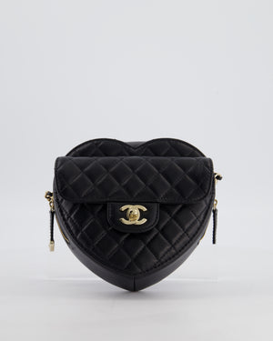 Chanel 22S Black Medium Heart Bag in Lambskin Leather with Champagne Gold Hardware