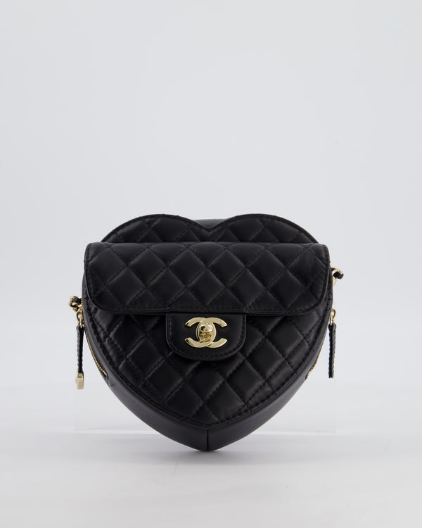 Chanel 22S Black Medium Heart Bag in Lambskin Leather with Champagne Gold Hardware
