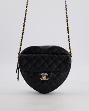 Chanel 22S Black Medium Heart Bag in Lambskin Leather with Champagne Gold Hardware