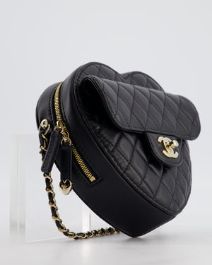 Chanel 22S Black Medium Heart Bag in Lambskin Leather with Champagne Gold Hardware