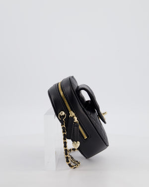 Chanel 22S Black Medium Heart Bag in Lambskin Leather with Champagne Gold Hardware