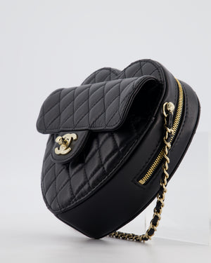 Chanel 22S Black Medium Heart Bag in Lambskin Leather with Champagne Gold Hardware