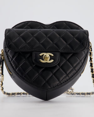 Chanel 22S Black Medium Heart Bag in Lambskin Leather with Champagne Gold Hardware