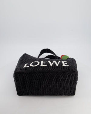 Loewe x Paula's Ibiza Medium Black Raffia Logo Tote Bag with Red Rose Brooch RRP £1,250