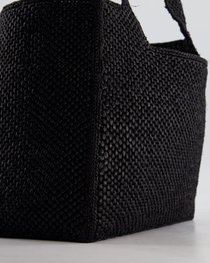 Loewe x Paula's Ibiza Medium Black Raffia Logo Tote Bag with Red Rose Brooch RRP £1,250