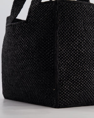 Loewe x Paula's Ibiza Medium Black Raffia Logo Tote Bag with Red Rose Brooch RRP £1,250