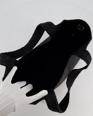 Loewe x Paula's Ibiza Medium Black Raffia Logo Tote Bag with Red Rose Brooch RRP £1,250